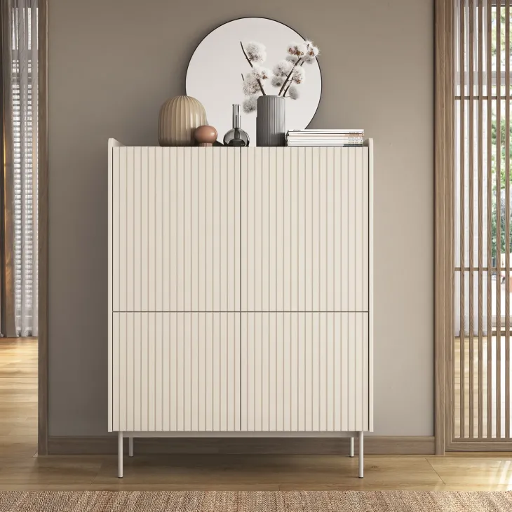 Credenza alta 103x126cm 4 ante beige cannettato rovere Fioca