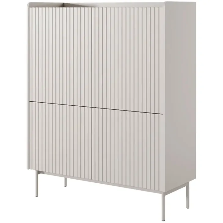 Credenza alta 103x126cm 4 ante beige cannettato rovere Fioca