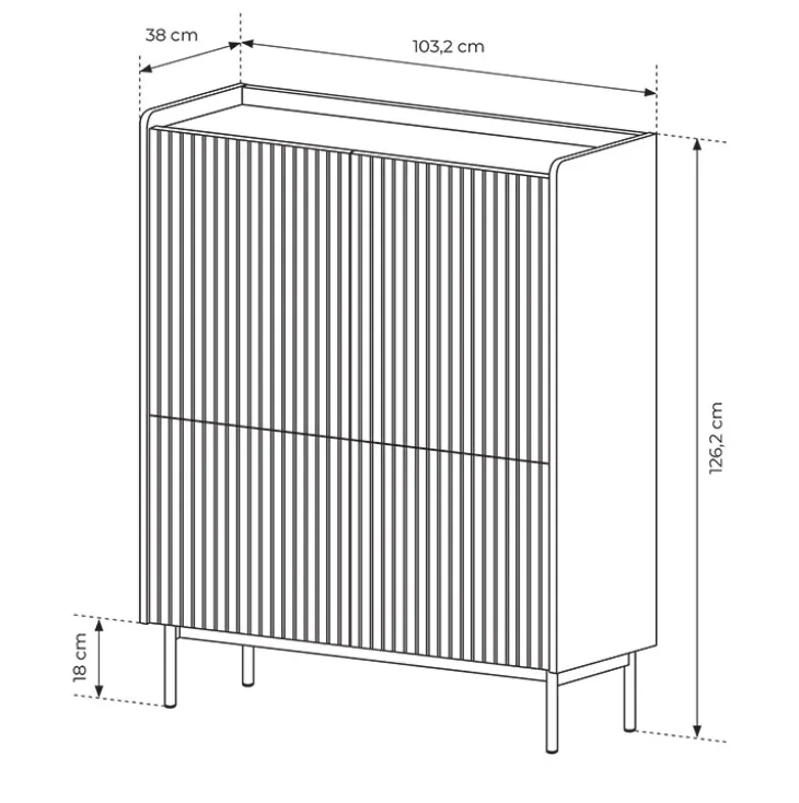 Credenza alta 103x126cm 4 ante beige cannettato rovere Fioca
