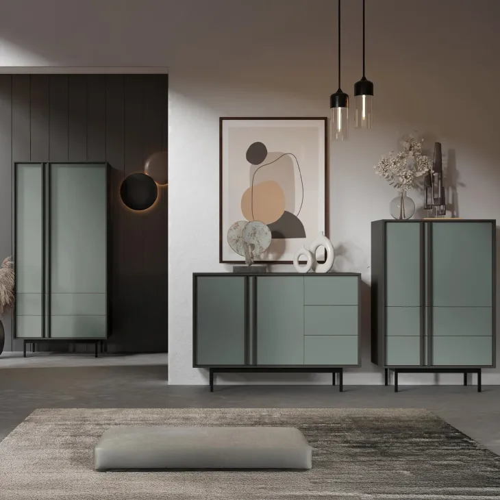 Credenza alta 83x127 cm 2 ante 2 cassetti antracite verde Essenzia
