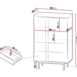 Credenza alta 83x127 cm 2 ante 2 cassetti antracite rovere Essenzia