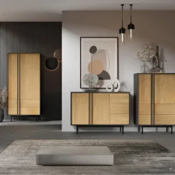 Credenza alta 83x127 cm 2 ante 2 cassetti antracite rovere Essenzia