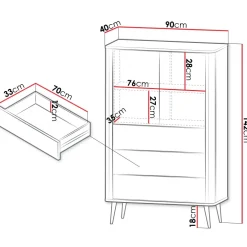 Credenza alta 90x142 cm 2 ante 3 cassetti beige cashmere noce Arden