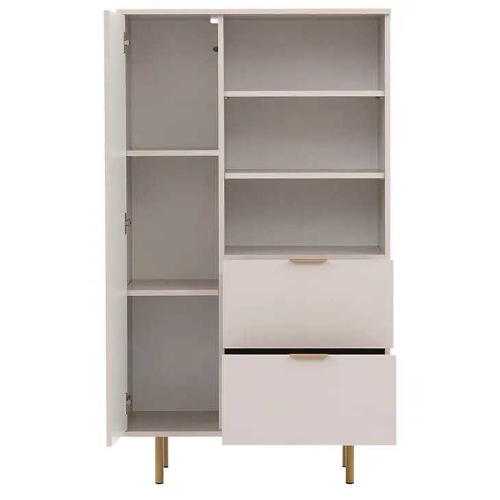 Credenza alta 80x140h cm 1 anta 2 cassetti cannettato moderna beige Vanessa