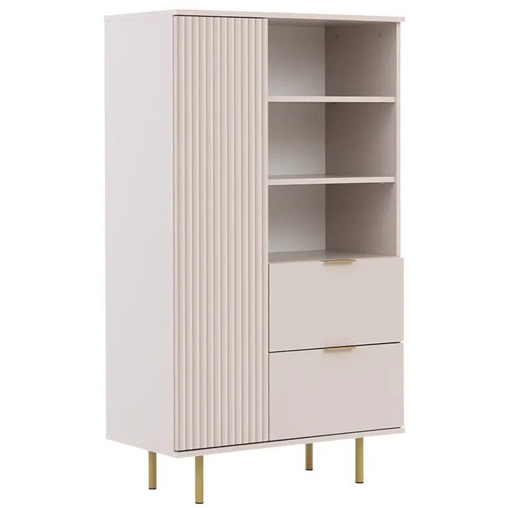 Credenza alta 80x140h cm 1 anta 2 cassetti cannettato moderna beige Vanessa