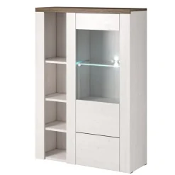 Credenza alta 100x145h cm 1 anta con vetrina bianco frassinato rovere Paloma 2