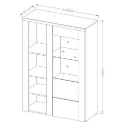 Credenza alta 100x145h cm 1 anta con vetrina noce rovere grigio Paloma 2