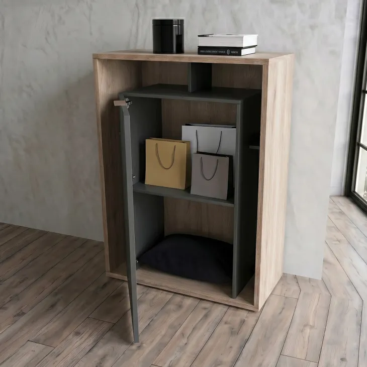 Credenza alta 85x116hcm 1 anta e vani a vista cannettato rovere nero Savona