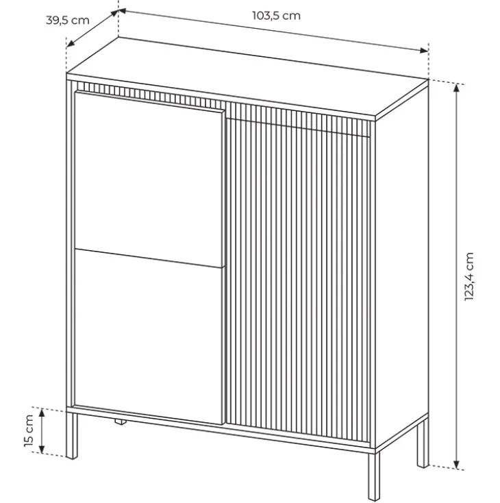 Credenza alta 104x124h cm 3 ante beige cannettato Ciar