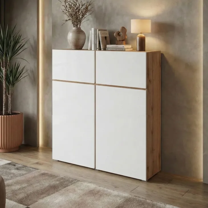 Credenza alta 120x139h cm 4 ante bianco rovere Lolla