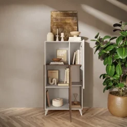 Credenza alta 81x154h cm 2 ante bianco lucido rovere scuro Witty