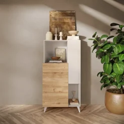 Credenza alta 81x154h cm 2 ante bianco lucido rovere chiaro Witty