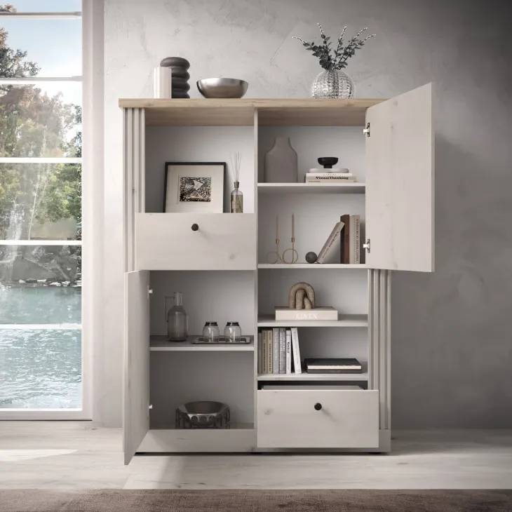 Credenza alta 118x160h cm 2 ante 2 cassetti 3 vani rovere bianco frassinato Armonia