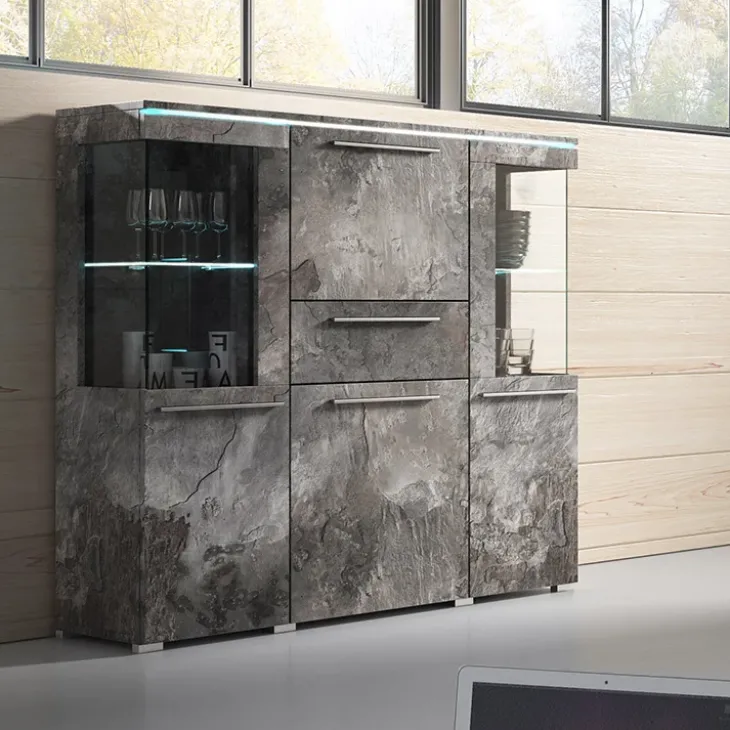 Credenza alta 130x128h cm 4 ante 1 cassetto ossido Frisk
