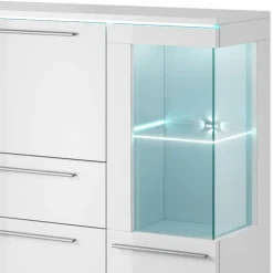 Credenza alta 130x128h cm 4 ante 1 cassetto bianco lucido Frisk