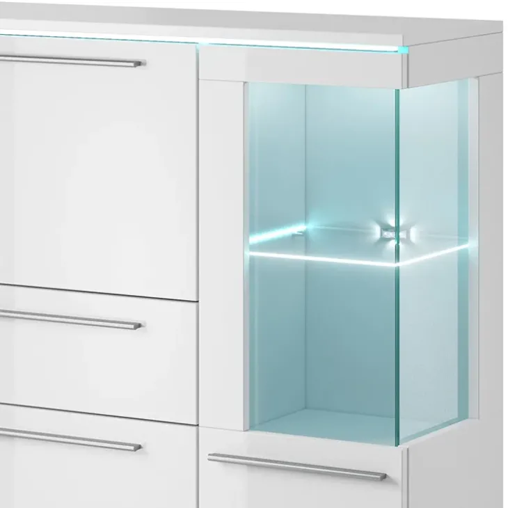 Credenza alta 130x128h cm 4 ante 1 cassetto bianco lucido Frisk