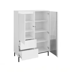 Credenza alta 104x146h cm 2 ante 2 cassetti design cannettato bianco Strike