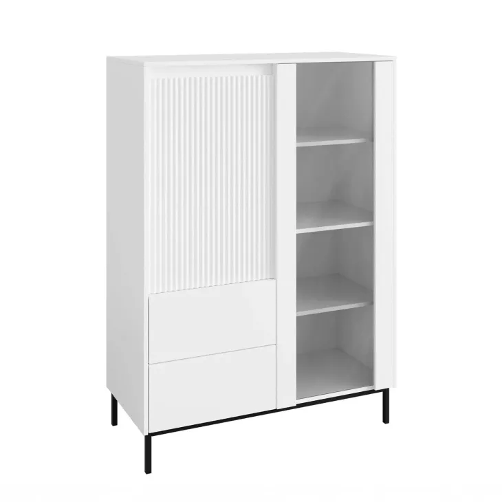 Credenza alta 104x146h cm 2 ante 2 cassetti design cannettato bianco Strike