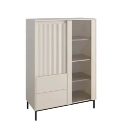 Credenza alta 104x146h cm 2 ante 2 cassetti design cannettato beige cashmere Strike
