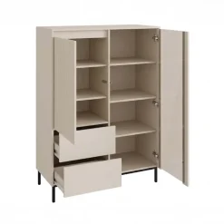 Credenza alta 104x146h cm 2 ante 2 cassetti design cannettato beige cashmere Strike