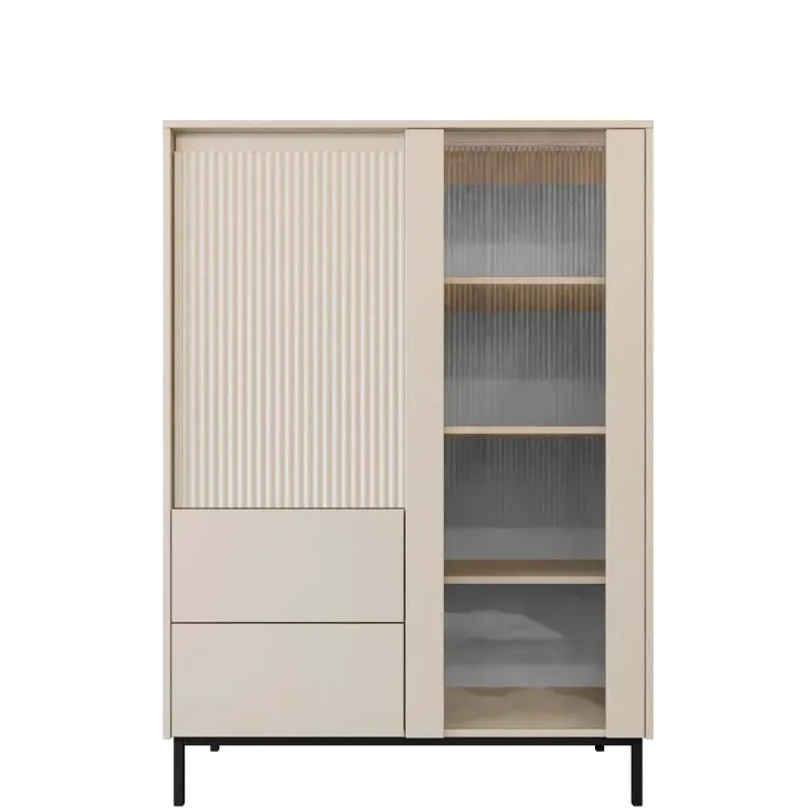 Credenza alta 104x146h cm 2 ante 2 cassetti design cannettato beige cashmere Strike