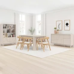 Credenza alta 105x155h cm 2 ante con vani a vista design in rilievo con piedini beige cashmere Sonia