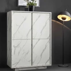 Credenza alta 92x145h cm 4 ante effetto marmo bianco Viking