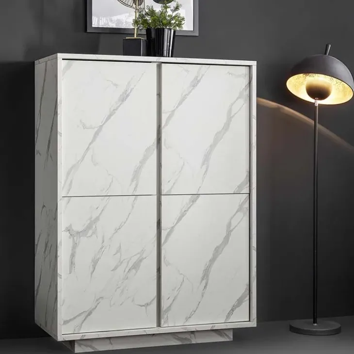 Credenza alta 92x145h cm 4 ante effetto marmo bianco Viking