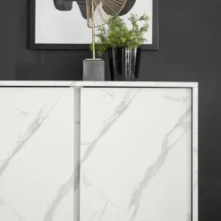 Credenza alta 92x145h cm 4 ante effetto marmo bianco Viking