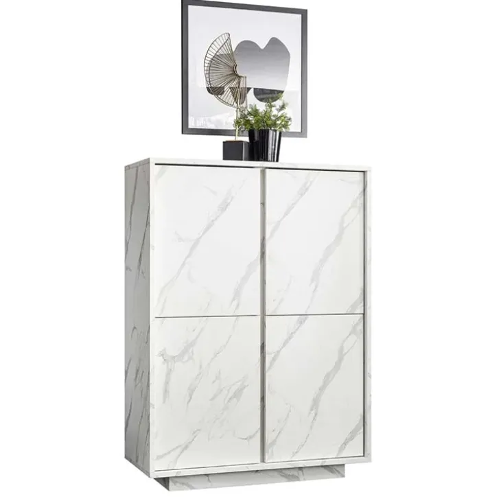 Credenza alta 92x145h cm 4 ante effetto marmo bianco Viking