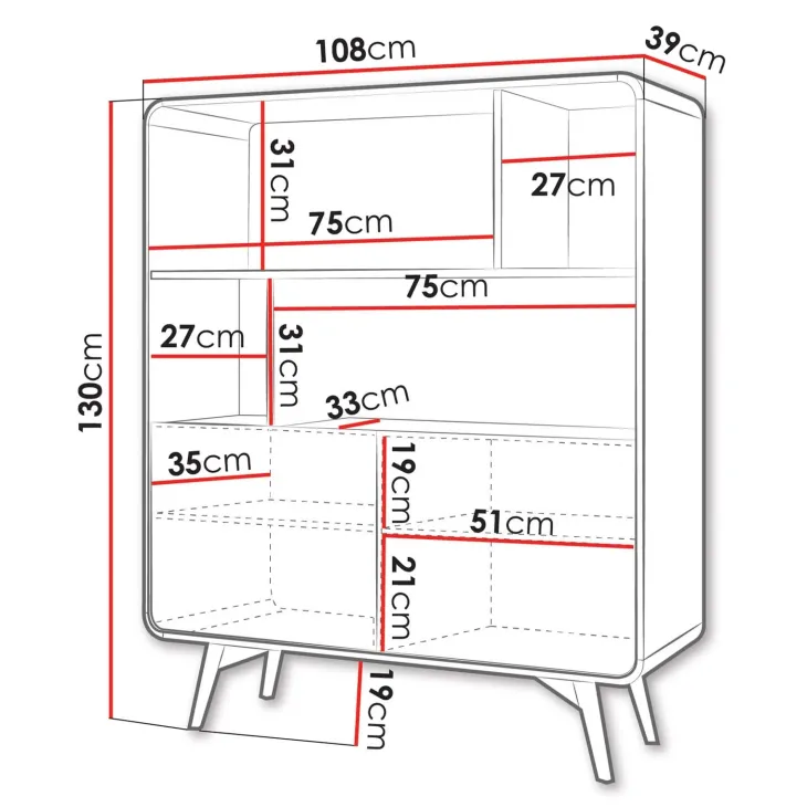 Credenza alta 108x130h cm 2 ante e vani a vista rovere scuro Walden