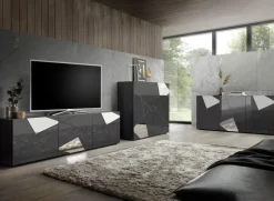 Credenza alta 120x109h cm 2 ante grigio lucido specchio con serigrafia Olimpo