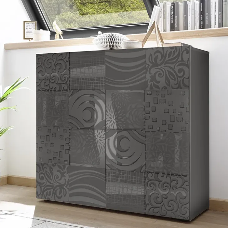 Credenza alta 121x111h cm 2 ante grigio con serigrafia Paradise