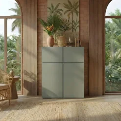 Credenza alta 120x139h cm 4 ante moderna verde nero Lolla