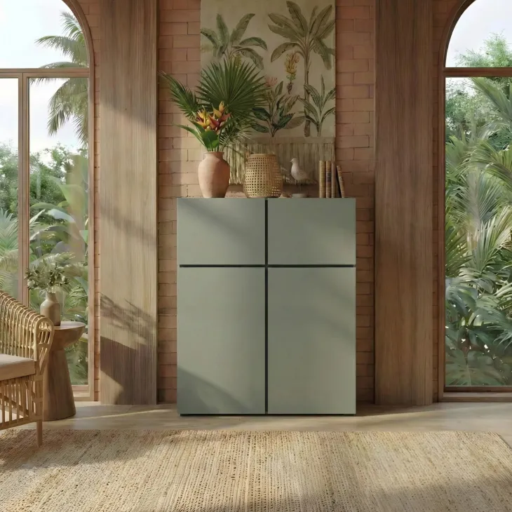 Credenza alta 120x139h cm 4 ante moderna verde nero Lolla