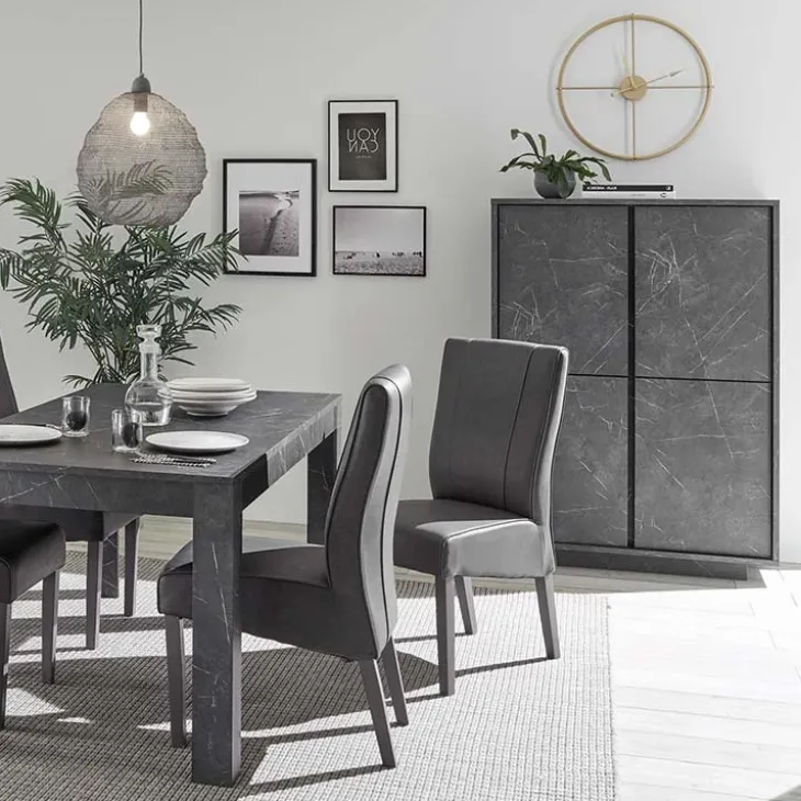 Credenza alta 92x145h cm 4 ante moderna effetto marmo nero Viking