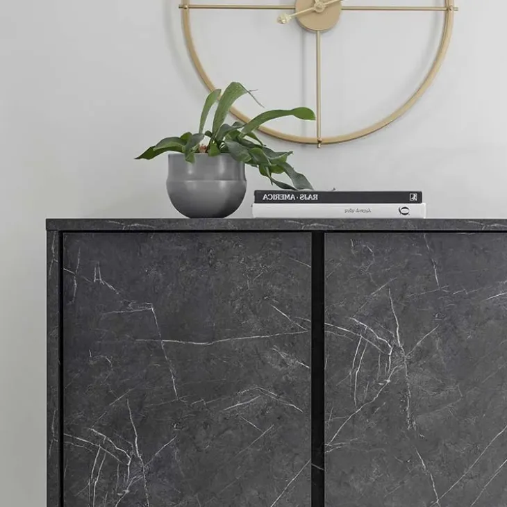 Credenza alta 92x145h cm 4 ante moderna effetto marmo nero Viking