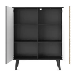 Credenza alta 104x125h cm 2 ante moderna rovere cannettato nero Tonk
