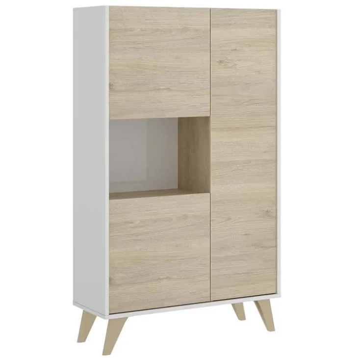 Credenza alta 81x135h cm 3 ante moderna rovere bianco Elmer