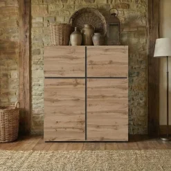 Credenza alta 120x139h cm 4 ante moderna rovere nero Lolla
