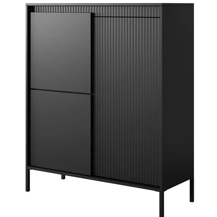 Credenza alta 104x124h cm 3 ante nero opaco cannettato Ciar