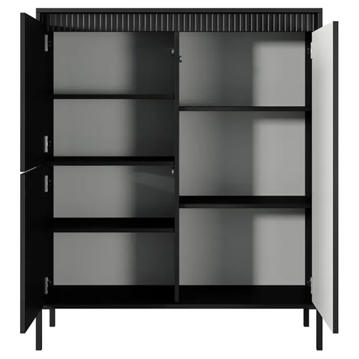 Credenza alta 104x124h cm 3 ante nero opaco cannettato Ciar
