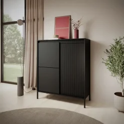 Credenza alta 104x124h cm 3 ante nero opaco cannettato Ciar
