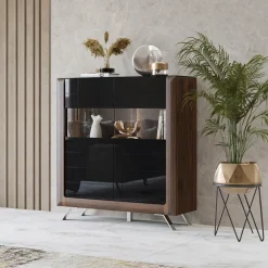 Credenza alta 129x137h cm 2 ante noce nero lucido Jumbo