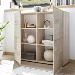 Credenza alta 121x111h cm 2 ante rovere samoa con serigrafia Paradise