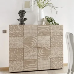 Credenza alta 121x111h cm 2 ante rovere samoa con serigrafia Paradise
