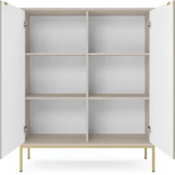 Credenza alta 104x125h cm 2 ante soggiorno beige cannettato oro Alisa