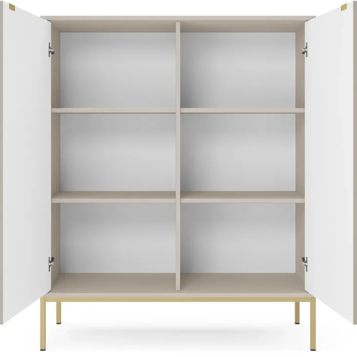 Credenza alta 104x125h cm 2 ante soggiorno beige cannettato oro Alisa