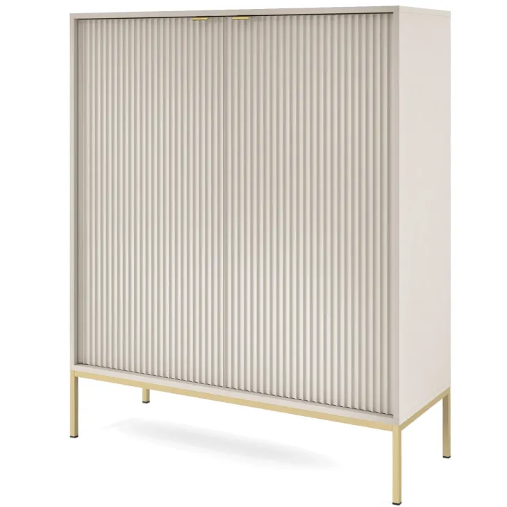 Credenza alta 104x125h cm 2 ante soggiorno beige cannettato oro Alisa