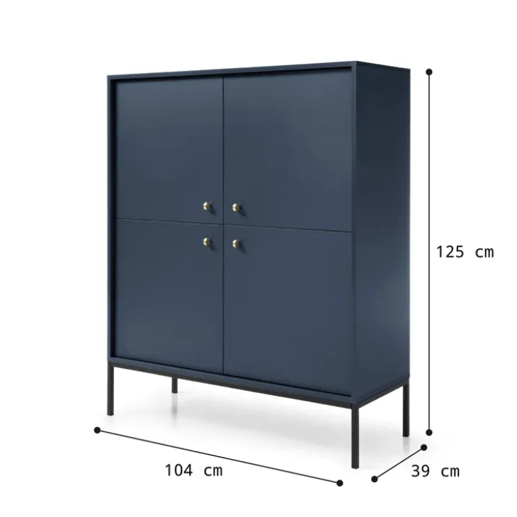 Credenza alta 104x125h cm 4 ante soggiorno blu notte Glory